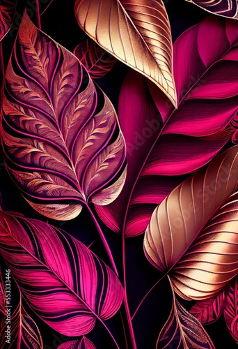 Fototapet Floral gold magenta abstract background