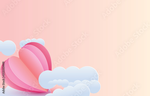 Pink heart paper cut background. empty space illustration for valentine day, mother's day, or love day. vector greeting card.