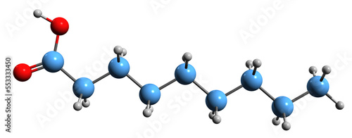 Photos 3D image of Pelargonic acid skeletal formula - molecular chemical structure of
