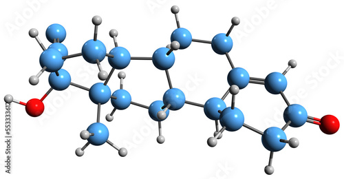 3D image of Norethisterone skeletal formula - molecular chemical structure of norethindrone isolated on white background photo