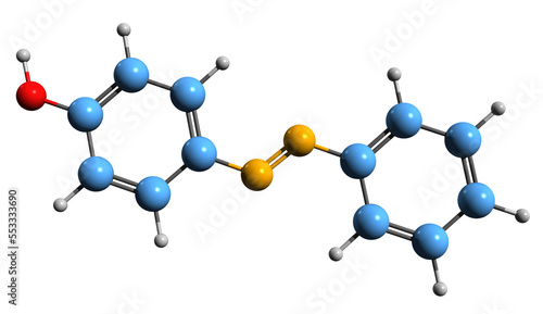  3D image of 4-Hydroxyazobenzene skeletal formula - molecular chemical structure of Phenylazophenol isolated on white background
 photo