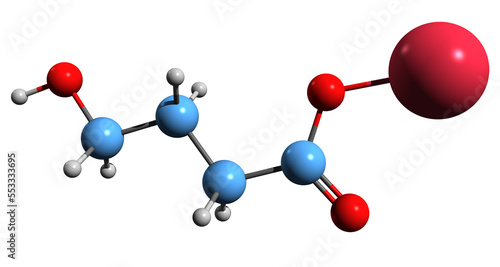  3D image of Sodium oxybate skeletal formula - molecular chemical structure of narcolepsy medication isolated on white background
 photo