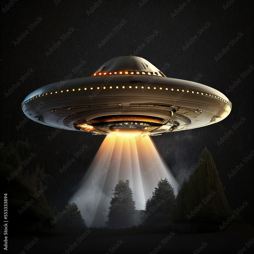 flying ufo spaceship with glowing bottom, generative AI flying ufo spaceship with glowing bottom, generative AI
