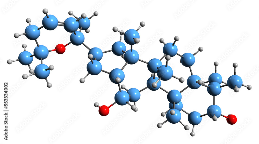  3D image of Panaxadiol skeletal formula - molecular chemical structure of triterpenoid saponin isolated on white background