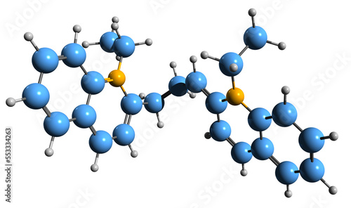  3D image of Pinacyanol skeletal formula - molecular chemical structure of Quinaldine blue isolated on white background
 photo