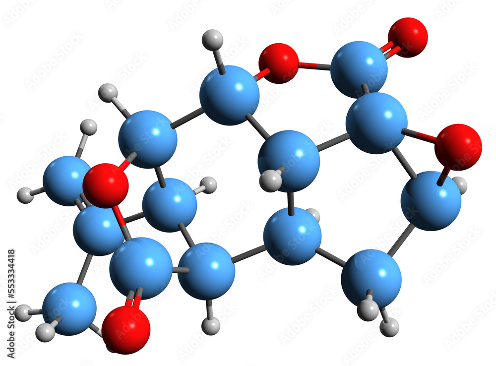 3D image of pyrotoxinin skeletal formula - molecular chemical structure of organic compound isolated on white background
3D image of pyrotoxinin skeletal formula - molecular chemical structure of organic compound isolated on white background