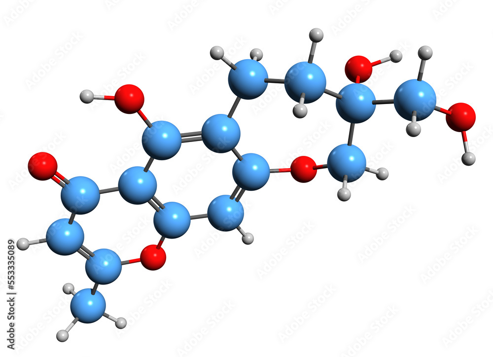 3D image of Ptaeroglycol skeletal formula - molecular chemical structure of phytochemical isolated on white background 3D image of Ptaeroglycol skeletal formula - molecular chemical structure of phytochemical isolated on white background