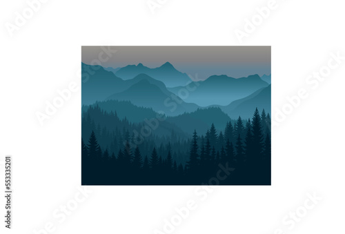vector Appalachian mountains foggy morning 
