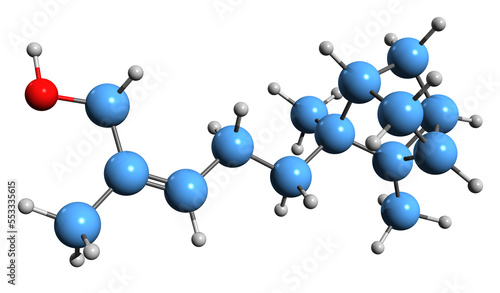 3D image of Santalol skeletal formula - molecular chemical structure of Sandalwood sesquiterpene isolated on white background photo
