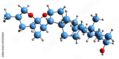  3D image of Sarsasapogenin skeletal formula - molecular chemical structure of  steroidal sapogenin isolated on white background