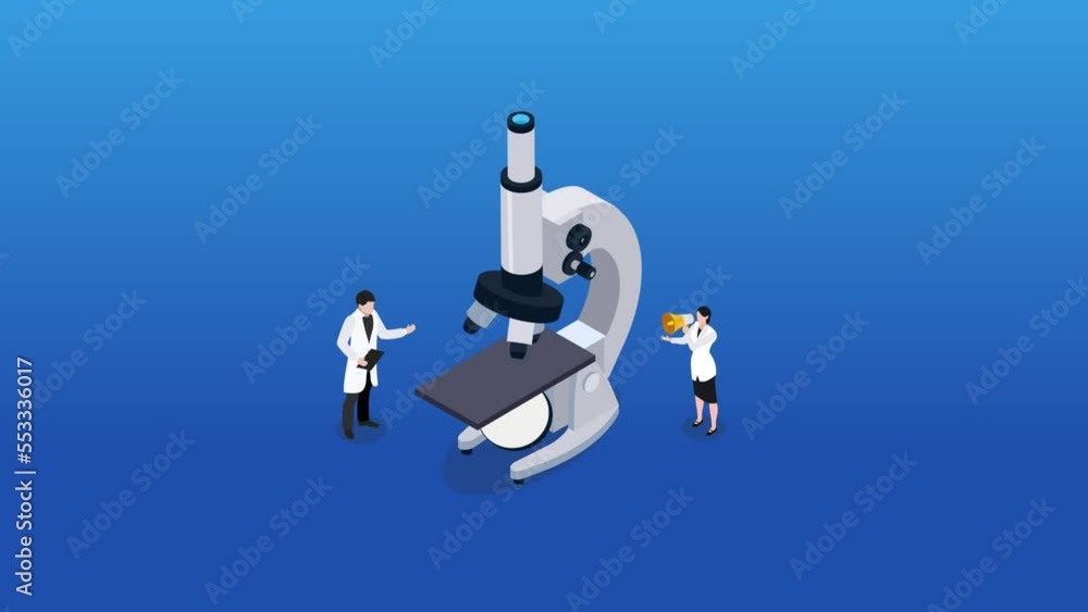 Two doctors standing with microscope Two doctors standing with microscope