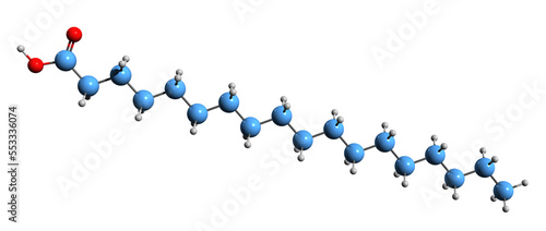  3D image of Stearic acid skeletal formula - molecular chemical structure of Octadecanoic acid isolated on white background
 photo