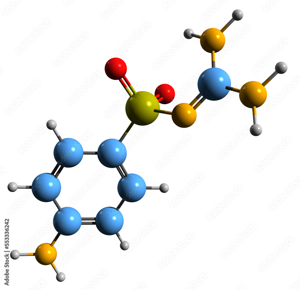 Obraz premium 3D image of Sulfaguanidine skeletal formula - molecular chemical structure of sulfonamide isolated on white background 