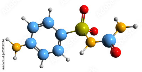  3D image of Sulfacarbamide skeletal formula - molecular chemical structure of sulfonamide isolated on white background photo
