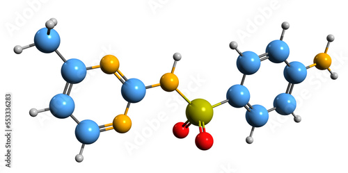  3D image of Sulfamerazine skeletal formula - molecular chemical structure of sulfonamide isolated on white background
 photo