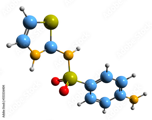   3D image of Sulfathiazole skeletal formula - molecular chemical structure of sulfonamide isolated on white background
 photo