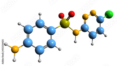  3D image of Sulfachlorpyridazine skeletal formula - molecular chemical structure of sulfonamide isolated on white background
 photo