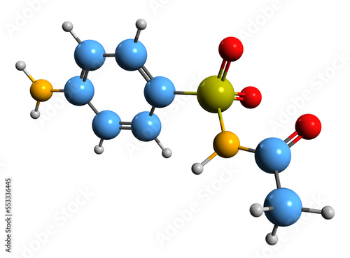  3D image of Sulfacetamide skeletal formula - molecular chemical structure of sulfonamide isolated on white background
 photo