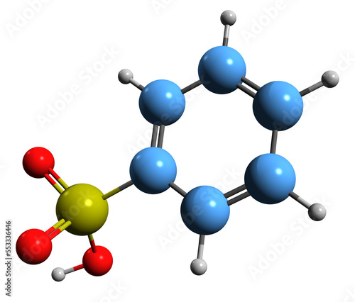  3D image of Benzenesulfonic acid skeletal formula - molecular chemical structure of Phenylsulfonic acid isolated on white background
 photo