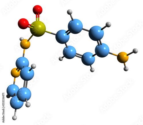   3D image of Sulfapyridine skeletal formula - molecular chemical structure of sulfonamide isolated on white background photo