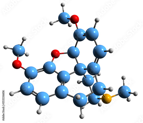  3D image of Thebaine skeletal formula - molecular chemical structure of paramorphine isolated on white background
