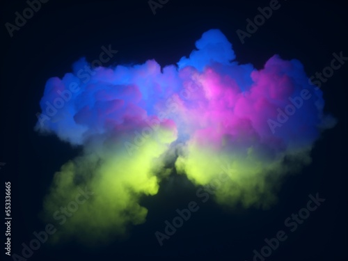 3d render, abstract neon background with mystical cloud glowing from inside with pink blue green light