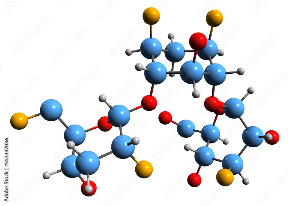 3D image of Tobramycin skeletal formula - molecular chemical structure of aminoglycoside antibiotic isolated on white background 3D image of Tobramycin skeletal formula - molecular chemical structure of aminoglycoside antibiotic isolated on white background