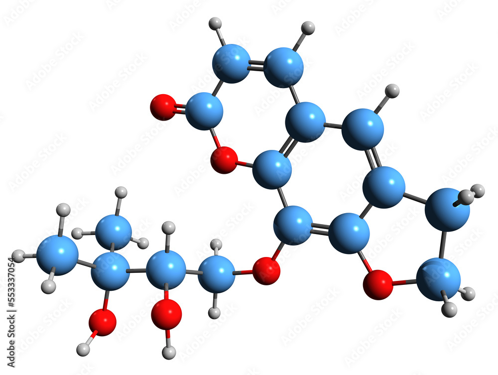 3D image of thomasin skeletal formula - molecular chemical structure of coumarin isolated on white background
3D image of thomasin skeletal formula - molecular chemical structure of coumarin isolated on white background