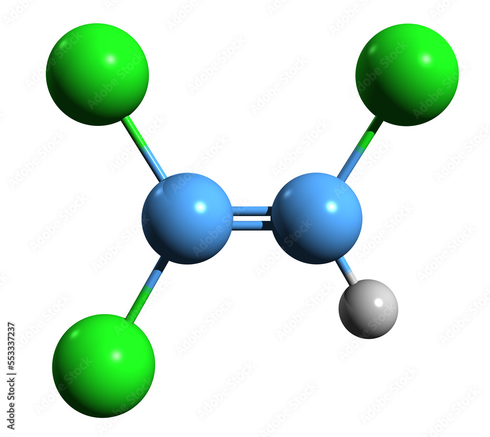 3D image of Trichloroethylene skeletal formula molecular chemical structure of Acetylene