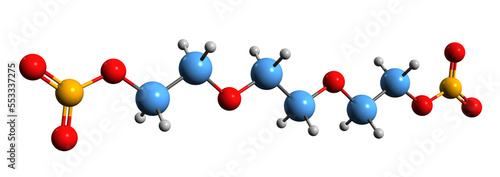  3D image of Triethylene glycol dinitrate skeletal formula - molecular chemical structure of energetic plasticizer TEGDN isolated on white background photo