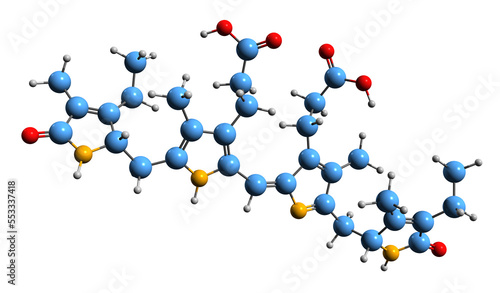  3D image of Urobilin skeletal formula - molecular chemical structure of Urochrome isolated on white background
 photo