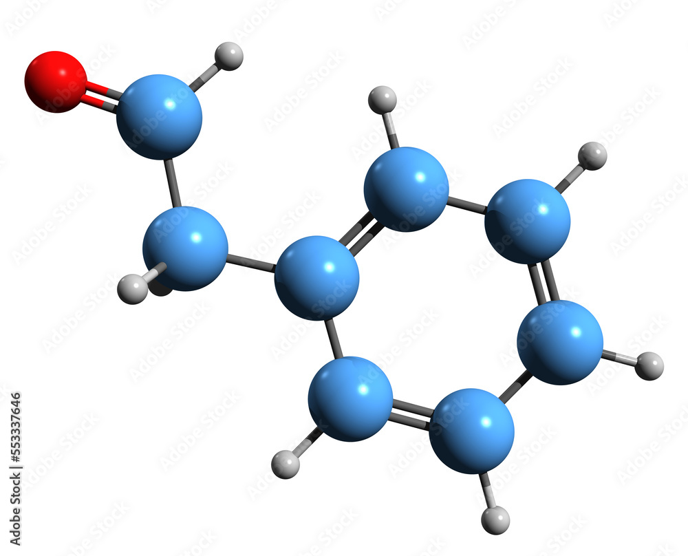 3D image of Phenylacetaldehyde skeletal formula - molecular chemical structure of phytochemical isolated on white background
3D image of Phenylacetaldehyde skeletal formula - molecular chemical structure of phytochemical isolated on white background