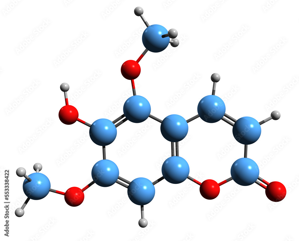 3D image of Fraxinol skeletal formula - molecular chemical structure of phytochemical isolated on white background
3D image of Fraxinol skeletal formula - molecular chemical structure of phytochemical isolated on white background