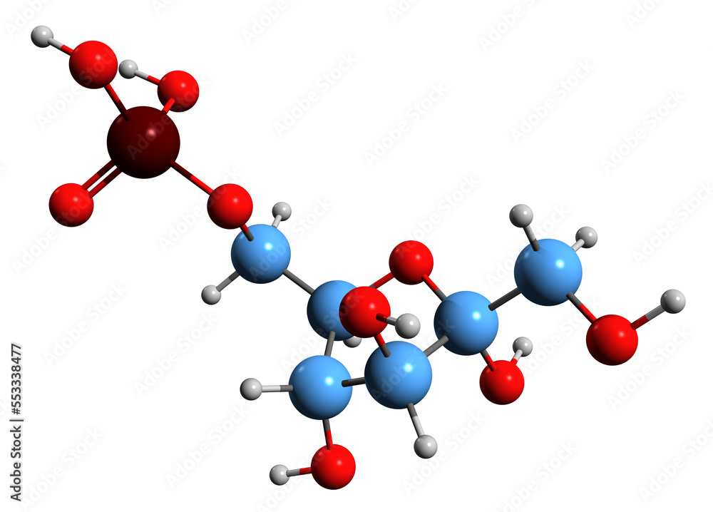  3D image of Fructose 6-phosphate skeletal formula - molecular chemical structure of Neuberg ester isolated on white background
