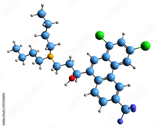  3D image of Halofantrine skeletal formula - molecular chemical structure of antimalarial drug isolated on white background
 photo