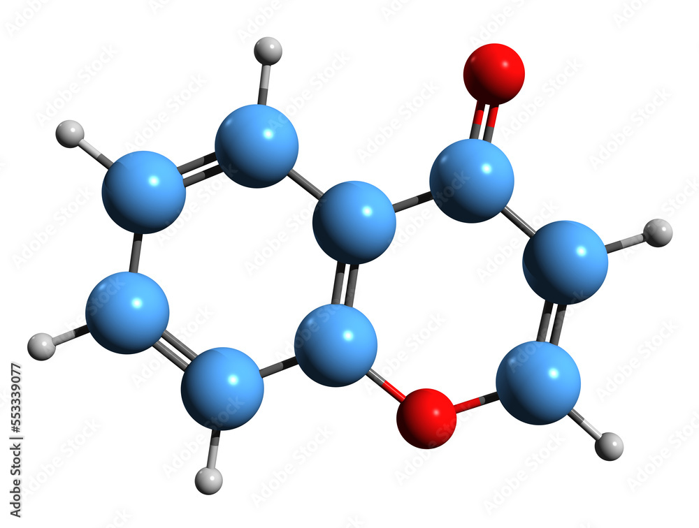 3D image of Chromone skeletal formula - molecular chemical structure of Chromen-4-one isolated on white background
3D image of Chromone skeletal formula - molecular chemical structure of Chromen-4-one isolated on white background