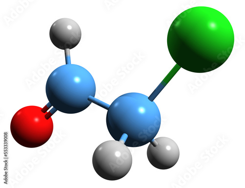  3D image of Chloroacetaldehyde skeletal formula - molecular chemical structure of Chloroethanal isolated on white background