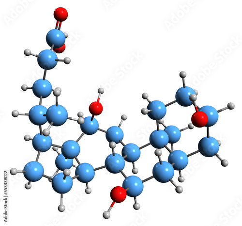  3D image of Cholic acid skeletal formula - molecular chemical structure of primary bile acid isolated on white background
 photo