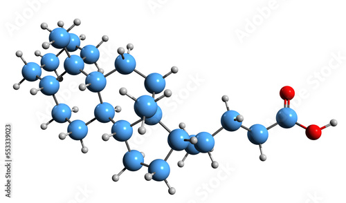  3D image of Cholanic acid skeletal formula - molecular chemical structure of steroid acid isolated on white background photo