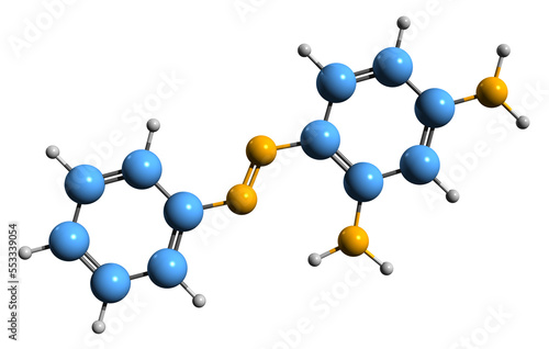  3D image of Chrysoidine skeletal formula - molecular chemical structure of Basic Orange 2 isolated on white background photo