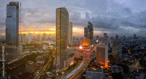 Panoramic view of Jakarta, the capital city of indonesia. Jakarta is the largest city in Southeast Asia. 