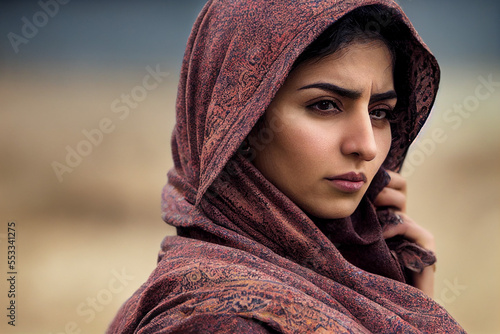 Obraz na płótnie sad muslim iranian woman in traditional muslim hijab, generative AI w salonie