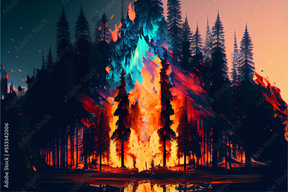 Forest fire glitch art generative art