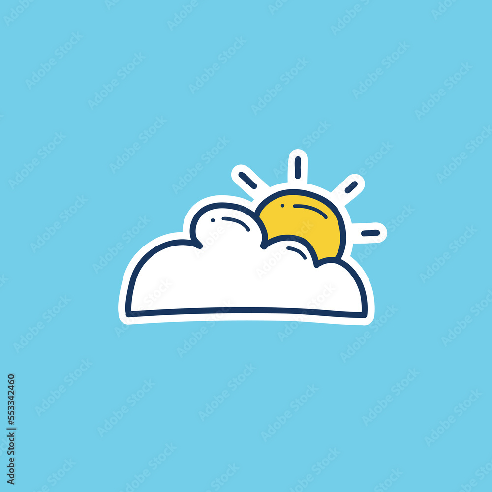 partly cloudy weather icon doodle hand drawing outline fill style. sun ...
