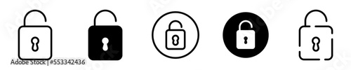 Conjunto de iconos de candado abierto. Desbloqueado. Concepto de seguridad y protección. Ilustración vectorial