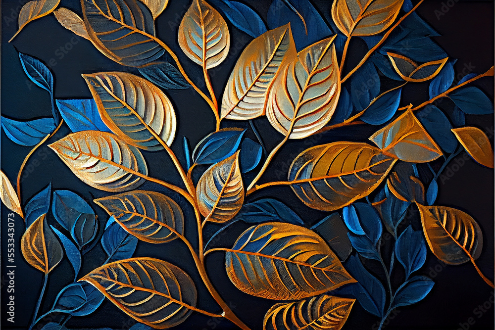 blue and gold Ginko leaves generative art blue and gold Ginko leaves generative art