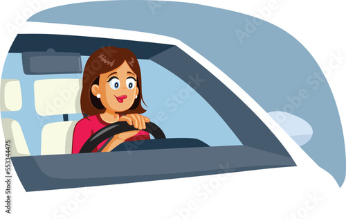 Happy Woman Driving a Car Vector Cartoon Illustration. Female driver ready for a road trip in her own automobile 

