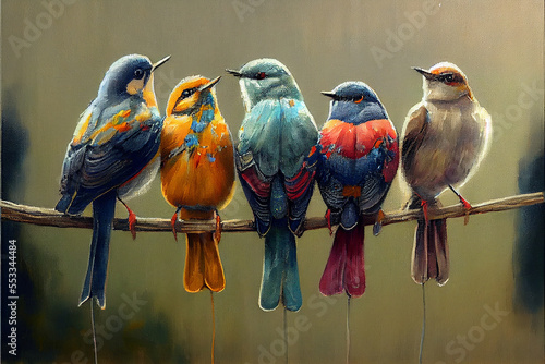 Birds on a wire oil painting generative art photo