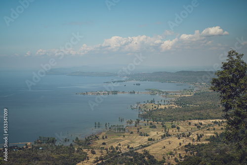 Hin Chang Si View Point  that can see the scenery of the Ubolratana Dam below  Sky, mountains and lakes. photo