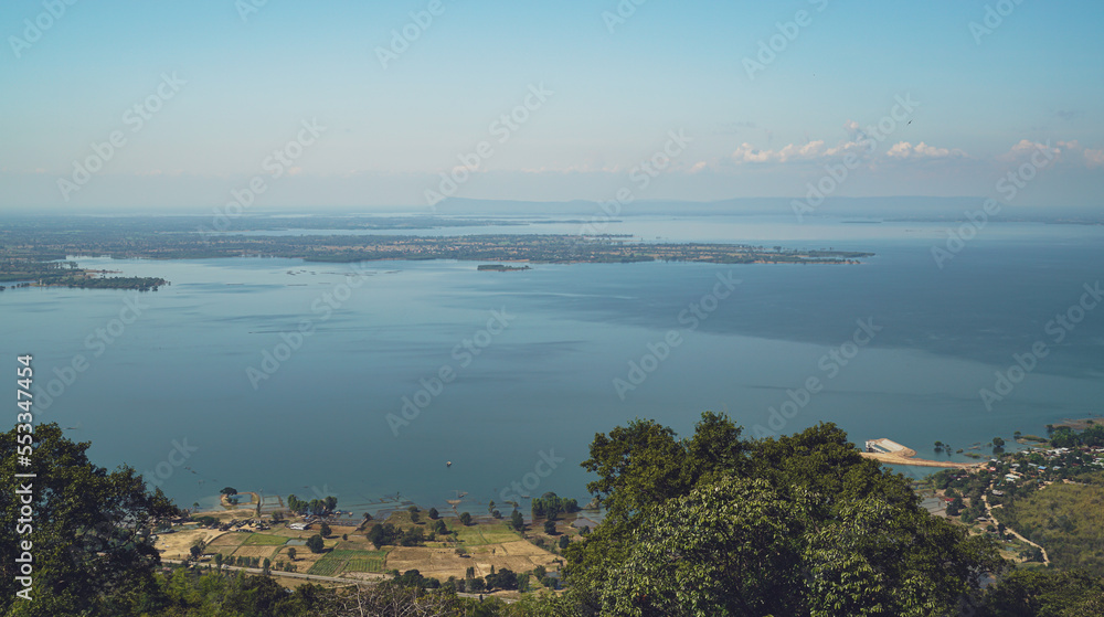 Hin Chang Si View Point  that can see the scenery of the Ubolratana Dam below  Sky, mountains and lakes.